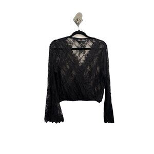 Polly & Esther Lace V Neck Gothic Grunge Sexy Blouse Bell Sleeve Women Large